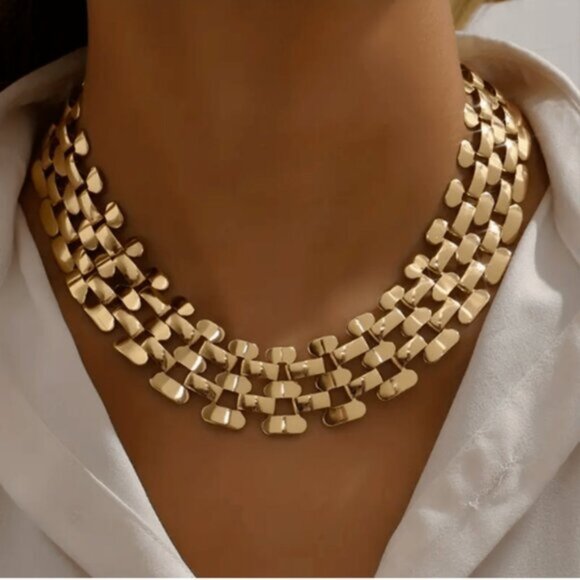 18K Gold Filled Statement Link Collar Necklace - Picture 2 of 5